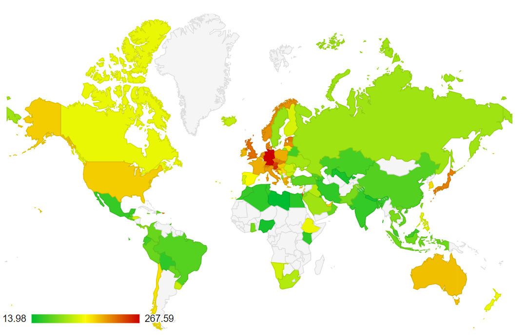 Рейтинг стран на карте