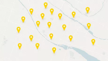 Карта с желтыми метками